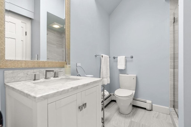 1 Crooked Ln, Manchester, MA 01944 - full bath featuring baseboard heating, vanity, and an enclosed shower
