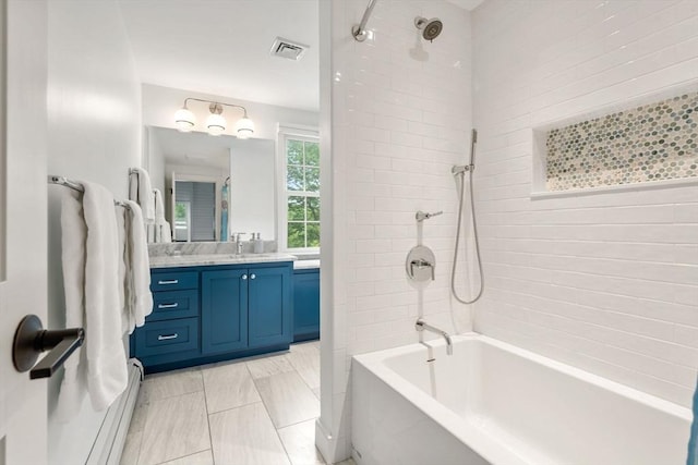 1 Crooked Ln, Manchester, MA 01944 - bathroom with vanity,  shower combination, and baseboard heating