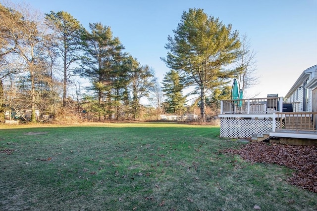 view of yard with a wooden deck