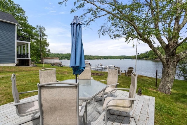 35 Island Rd, Holland, MA 01521 - wooden terrace featuring a water view, a yard, and outdoor dining area