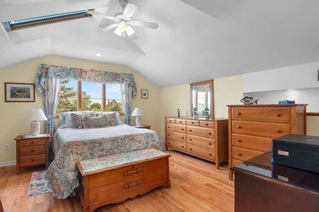 5 I St Unit 2, Newburyport, MA 01950 - bedroom with vaulted ceiling, light wood-style flooring, and ceiling fan