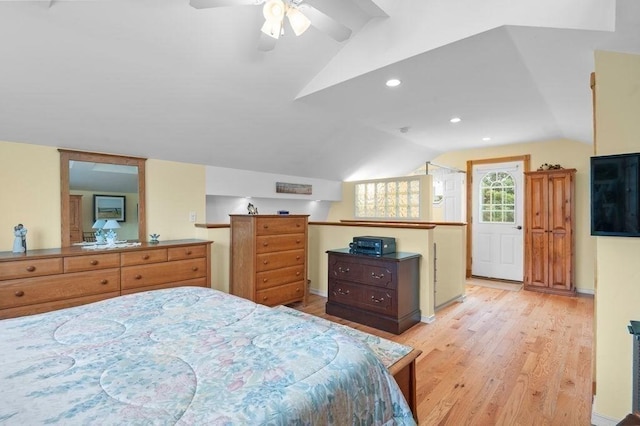 5 I St Unit 2, Newburyport, MA 01950 - bedroom with vaulted ceiling, light wood-style floors, and recessed lighting
