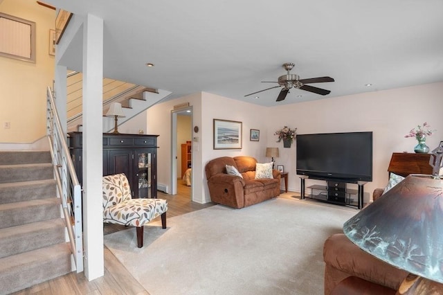 5 I St Unit 2, Newburyport, MA 01950 - living area featuring stairway, a ceiling fan, and light wood finished floors