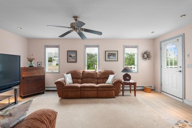 5 I St Unit 2, Newburyport, MA 01950 - living room featuring plenty of natural light, light wood-type flooring, a baseboard radiator, and recessed lighting