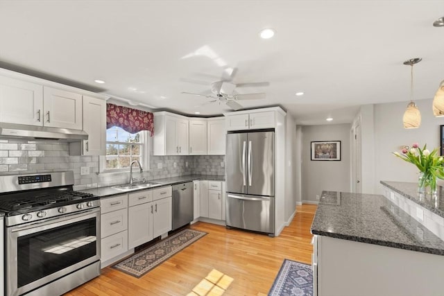 24 Hodgkins Dr, Ipswich, MA 01938 - kitchen with a sink, white cabinets, stainless steel appliances, and under cabinet range hood