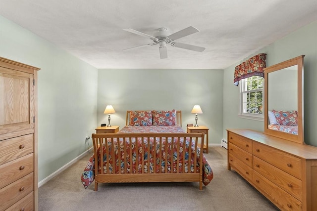 24 Hodgkins Dr, Ipswich, MA 01938 - bedroom featuring a ceiling fan, baseboards, light carpet, and baseboard heating