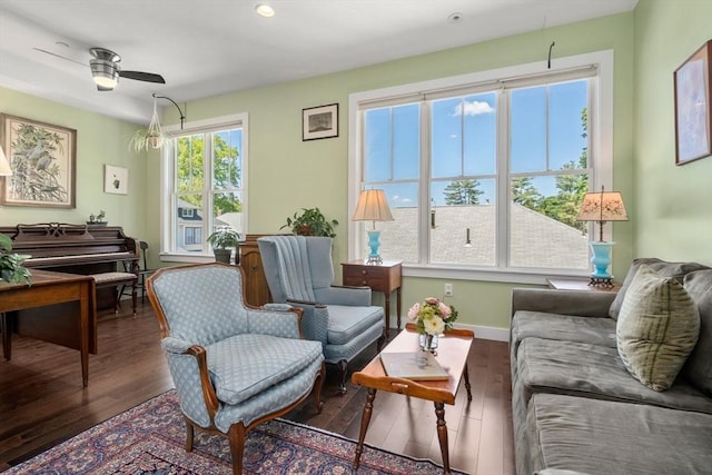 370 Beech St Unit 2, Boston, MA 02131 - living area with wood finished floors, a ceiling fan, and baseboards