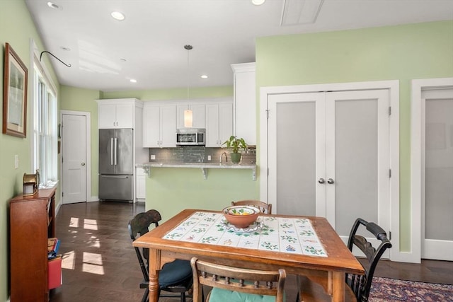 370 Beech St Unit 2, Boston, MA 02131 - dining space featuring dark wood-type flooring and recessed lighting