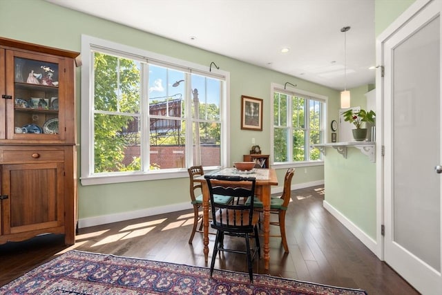 370 Beech St Unit 2, Boston, MA 02131 - dining space with baseboards, dark wood finished floors, and recessed lighting