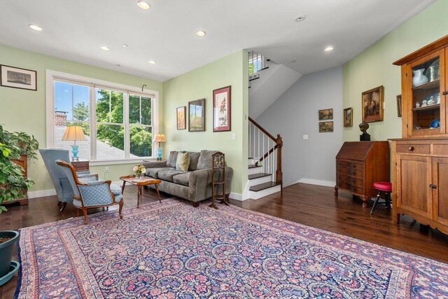 370 Beech St Unit 2, Boston, MA 02131 - living area with wood finished floors, stairs, recessed lighting, and baseboards