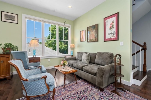 370 Beech St Unit 2, Boston, MA 02131 - living area with wood finished floors, stairs, baseboards, and recessed lighting