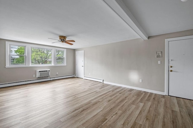 100 Magnolia Ave Unit 26, Lynn, MA 01904 - unfurnished room featuring baseboard heating, wood finished floors, a ceiling fan, a wall unit AC, and baseboards