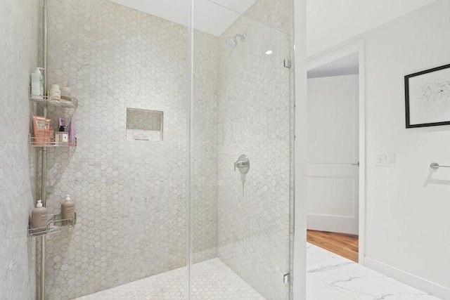 300 Blvd 3I, Boston, MA 02210 - full bathroom featuring a shower stall, marble finish flooring, and baseboards