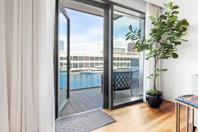 300 Blvd 3I, Boston, MA 02210 - doorway to outside featuring wood finished floors and baseboards