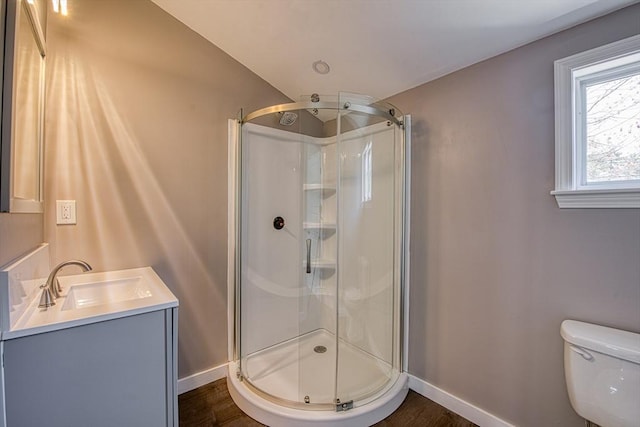 22 3rd, Lakeville, MA 02347 - full bathroom featuring vanity, baseboards, a shower stall, and toilet
