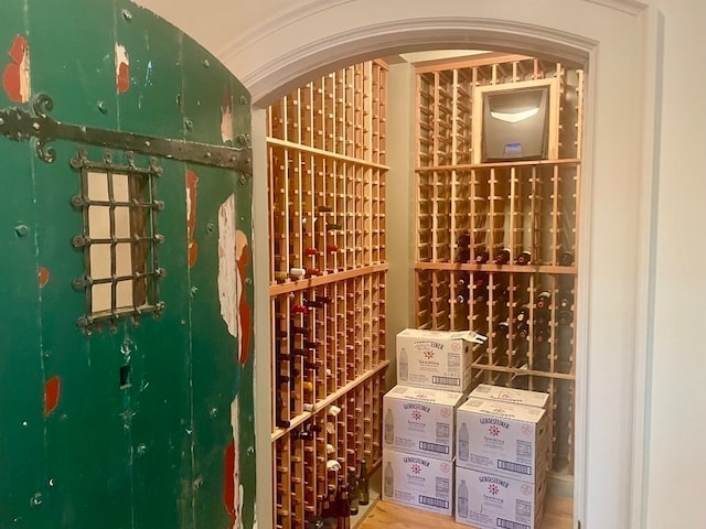 wine room with hardwood / wood-style floors