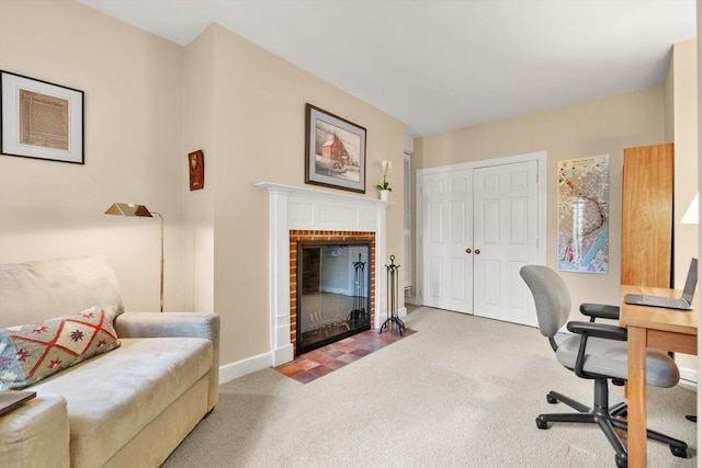 5 Myrtle St Unit 3, Boston, MA 02114 - carpeted office featuring baseboards and a brick fireplace