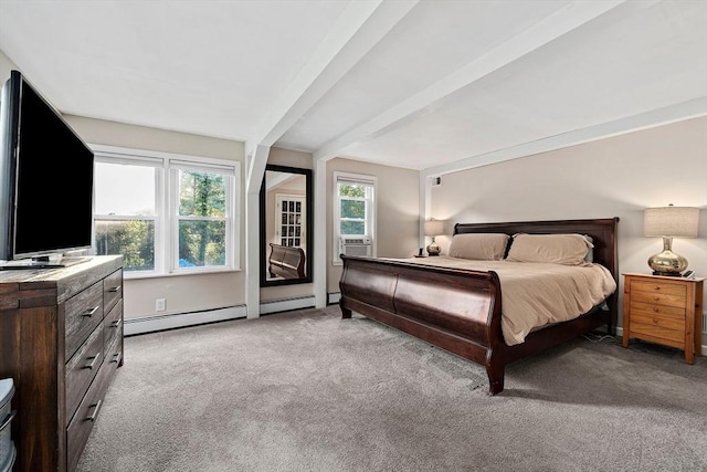 carpeted bedroom featuring baseboard heating