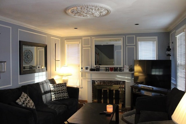 living room featuring ornamental molding