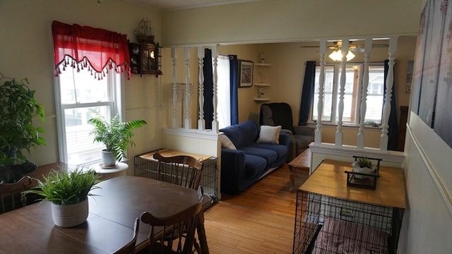 32 Bristol St, Ludlow, MA 01056 - dining space with wood finished floors and ceiling fan