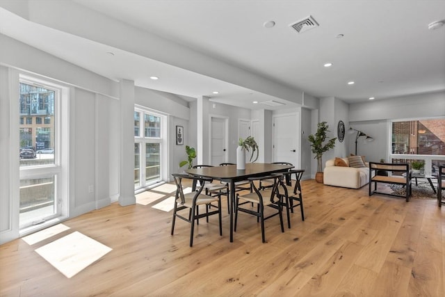43 Stillman St Unit 201, Boston, MA 02113 - dining room with light wood-style floors, recessed lighting, a wealth of natural light, and visible vents
