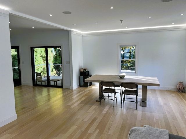 dining space featuring light hardwood / wood-style floors