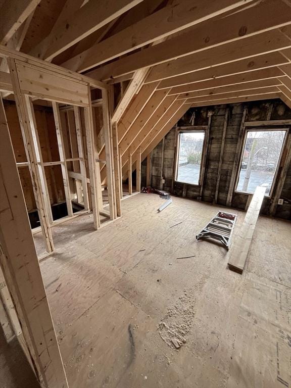 view of unfinished attic