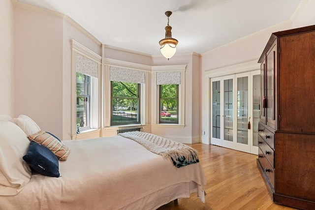 114 Fenway Unit 2, Boston, MA 02115 - bedroom featuring light wood-style flooring, crown molding, french doors, and baseboards