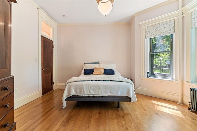 114 Fenway Unit 2, Boston, MA 02115 - bedroom featuring light wood-style floors, crown molding, baseboards, and radiator