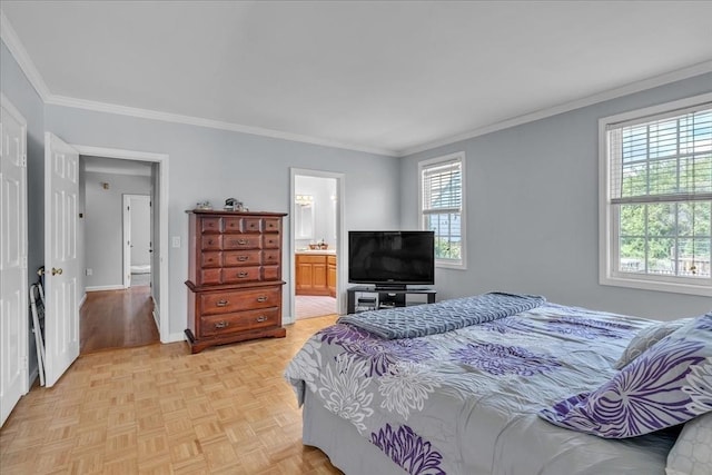 57 Center St, Dartmouth, MA 02748 - bedroom with ornamental molding, baseboards, and connected bathroom