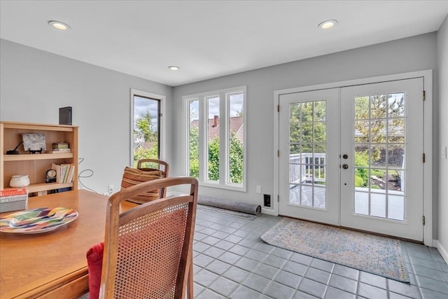 57 Center St, Dartmouth, MA 02748 - doorway to outside featuring french doors, light tile patterned floors, recessed lighting, and baseboards