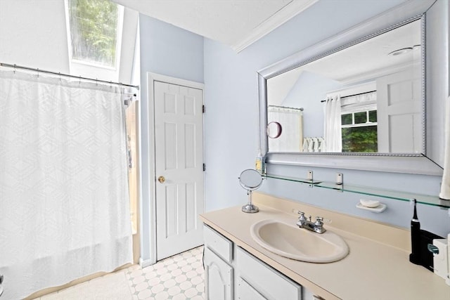 39 High Beacon Way, Marshfield, MA 02050 - bathroom featuring vanity, tile patterned floors, and shower / bath combo with shower curtain