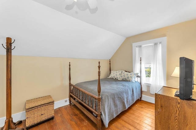 252 Railroad Ave, Norwood, MA 02062 - bedroom featuring a ceiling fan, vaulted ceiling, and hardwood / wood-style flooring