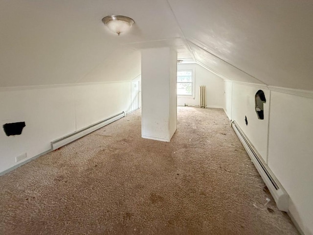 23 Eldert St, Springfield, MA 01109 - bonus room featuring a baseboard radiator, carpet, vaulted ceiling, and radiator heating unit