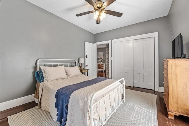 2 Oxford Pl, Worcester, MA 01609 - bedroom featuring a closet, wood finished floors, baseboards, and a ceiling fan