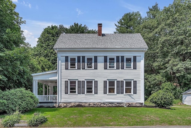 30 Forest Park Rd, Woburn, MA 01801 - view of front of property featuring a front lawn, a chimney, and a porch