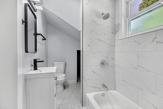 30 Forest Park Rd, Woburn, MA 01801 - full bath featuring marble finish flooring, vanity, and shower / bathtub combination