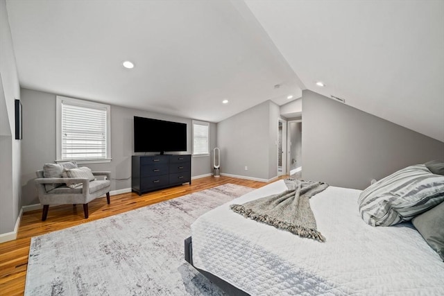 324 Mount Auburn St Unit 2, Watertown, MA 02472 - bedroom featuring light wood-style flooring, lofted ceiling, and recessed lighting