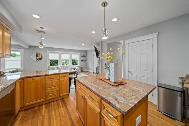 324 Mount Auburn St Unit 2, Watertown, MA 02472 - kitchen with light wood-style flooring, open floor plan, plenty of natural light, and recessed lighting