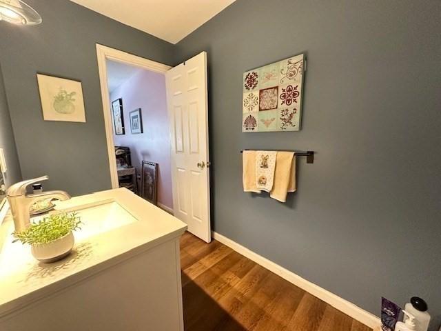 bathroom featuring wood-type flooring and sink