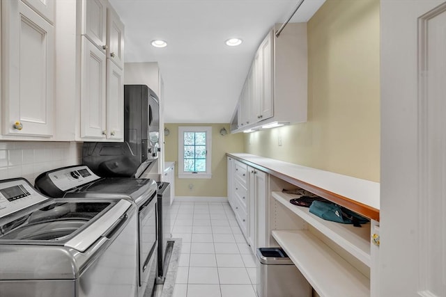 12 Old Meadow Rd, Dover, MA 02030 - laundry room featuring washer and dryer, baseboards, light tile patterned floors, and recessed lighting