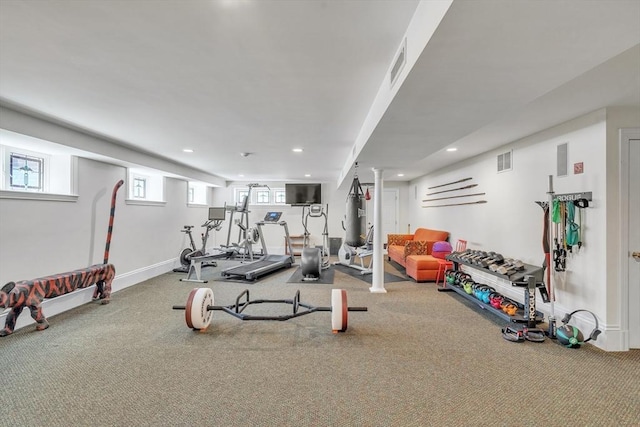 12 Old Meadow Rd, Dover, MA 02030 - exercise area with recessed lighting, carpet flooring, and baseboards