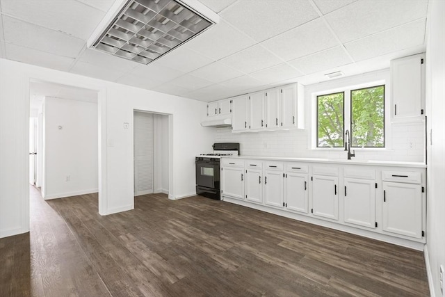 24 Roosevelt St, Taunton, MA 02780 - kitchen featuring range with gas stovetop, under cabinet range hood, a paneled ceiling, a sink, and white cabinetry