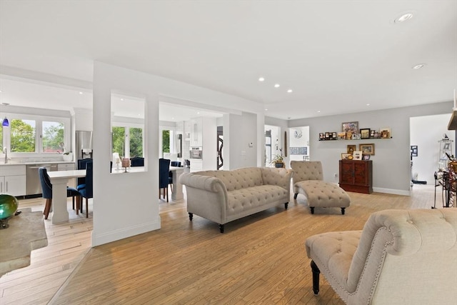 75 Narrows Rd, Freetown, MA 02702 - living room featuring light wood-style floors, recessed lighting, and baseboards
