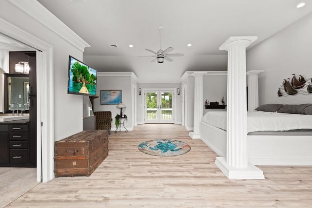 75 Narrows Rd, Freetown, MA 02702 - foyer entrance featuring decorative columns, wood finished floors, recessed lighting, a ceiling fan, and baseboards