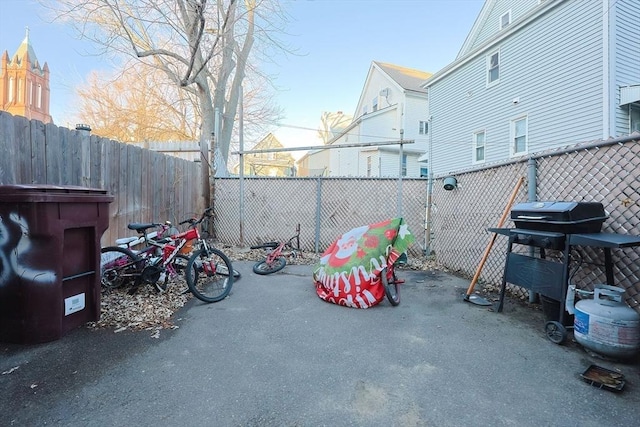 view of patio featuring a grill