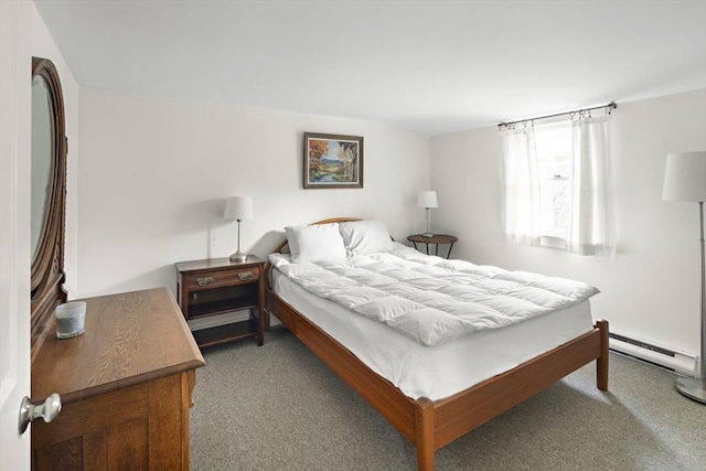 carpeted bedroom with a baseboard radiator