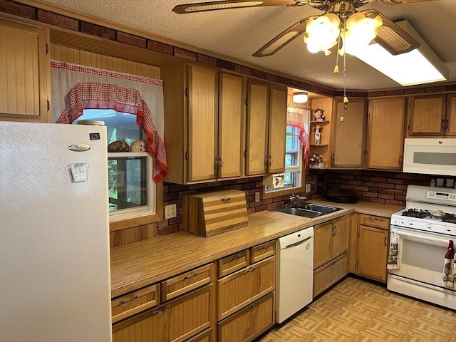 24 Arnold St, Ludlow, MA 01056 - kitchen featuring white appliances, ceiling fan, light countertops, open shelves, and a textured ceiling