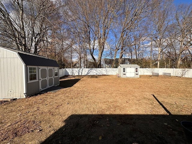 view of yard with a storage unit