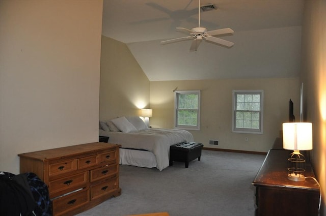 34 Liberty Ln, Ashburnham, MA 01430 - bedroom with carpet flooring, vaulted ceiling, baseboards, and ceiling fan